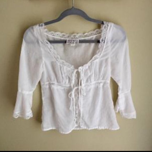XOXO Tops - XOXO Sheer White, Front-Tie Cardigan with Lace